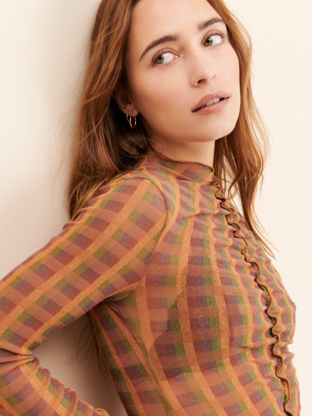 Find Me Now Eden Mesh Top in Harvest - Rainbow Metallic Plaid Mesh XS